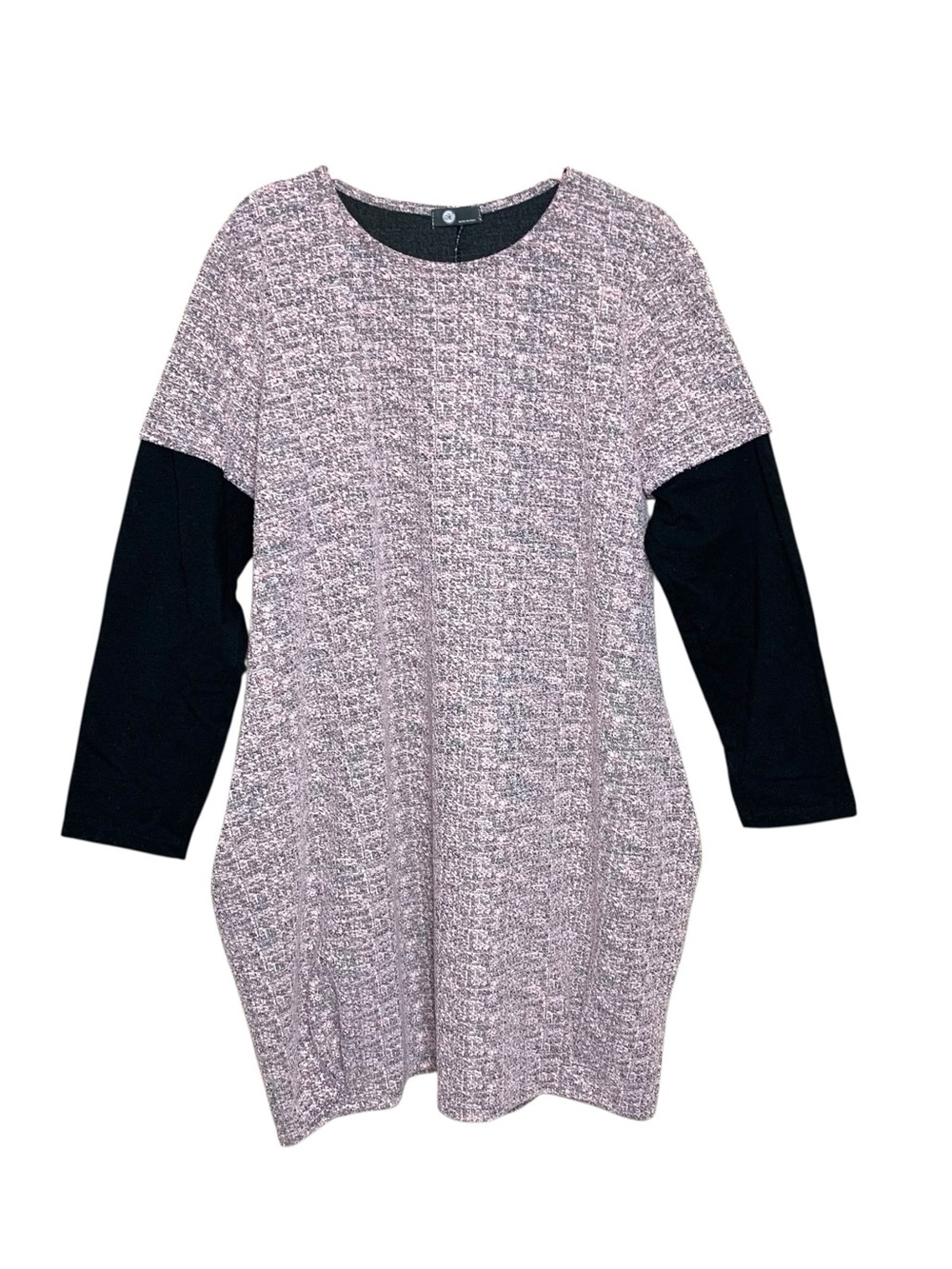 M Made Italy Textured Pink Shirt Dress Black Long Sleeves Sz L Lagenlook Relaxed